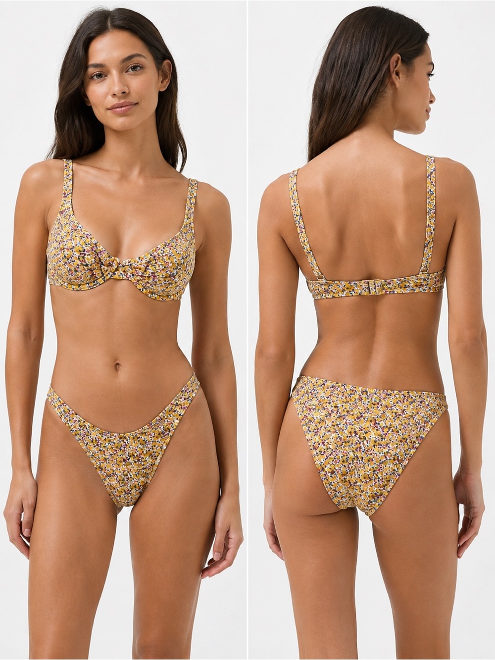 Abercrombie & Fitch Ultra High Leg Cheeky Bikini Set Yellow Ditsy Floral